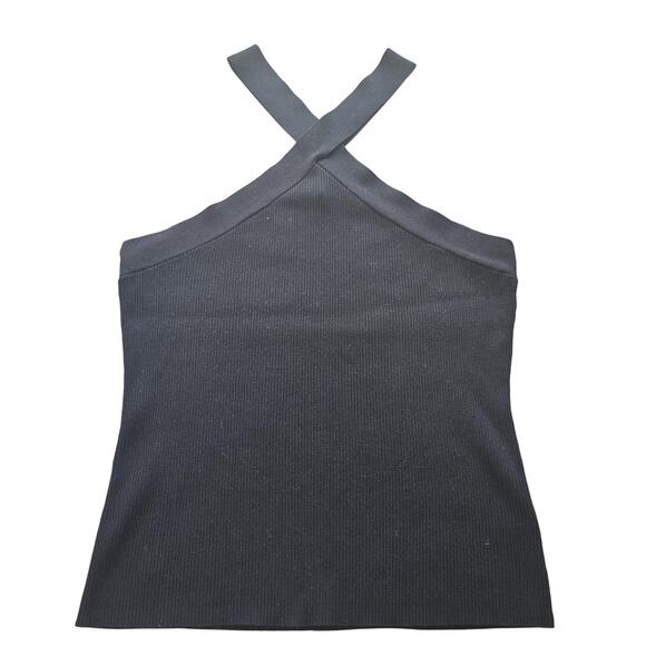 Skies Are Blue Curvy Top Womens 1X Black Criss Cross Halter Ribbed Knit Plus NEW - Picture 1 of 9